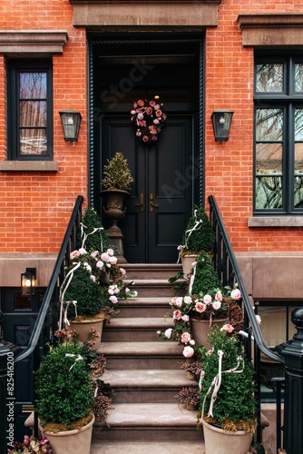 Decorated Entrance with Floral Arrangement photo