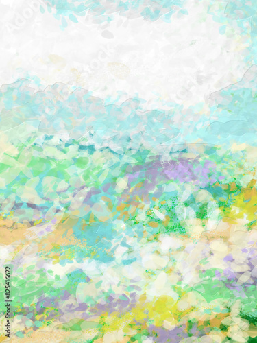 WHIMSICAL SPRING IN BLOOM - Impressionistic Digital Painting or Illustration of colorful flowers in Bloom in a Meadow with a Cloud Overhead - Art, Design, Artwork, Illustration, Painting  © DLP INSPIRATIONS
