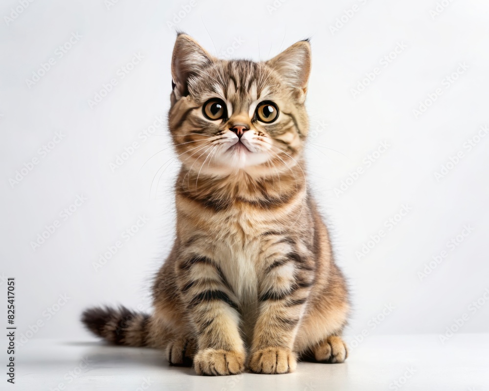 Scottish Straight breed cat sitting isolated on white background looking at camera. Scottish Straight breed cat sitting isolated on white background looking at camera.