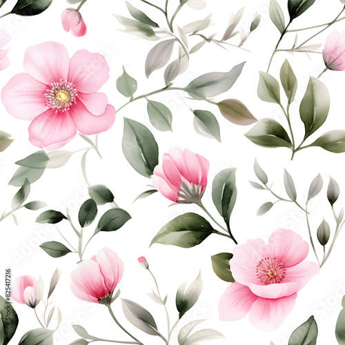 Wallpaper Mural Watercolor Seamless Pattern With Luxury Pink Flowers, Leaves and Branches, for Modern Home Decor, Textiles, Wrapping Paper, Wallpaper, Fabric Print, Greeting Cards, Invitation Card, Wall Sticker Torontodigital.ca