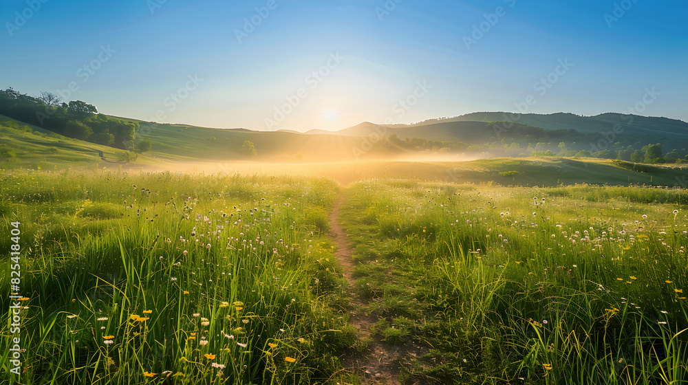 Morning Serenity: Sunlit Meadow Awakening