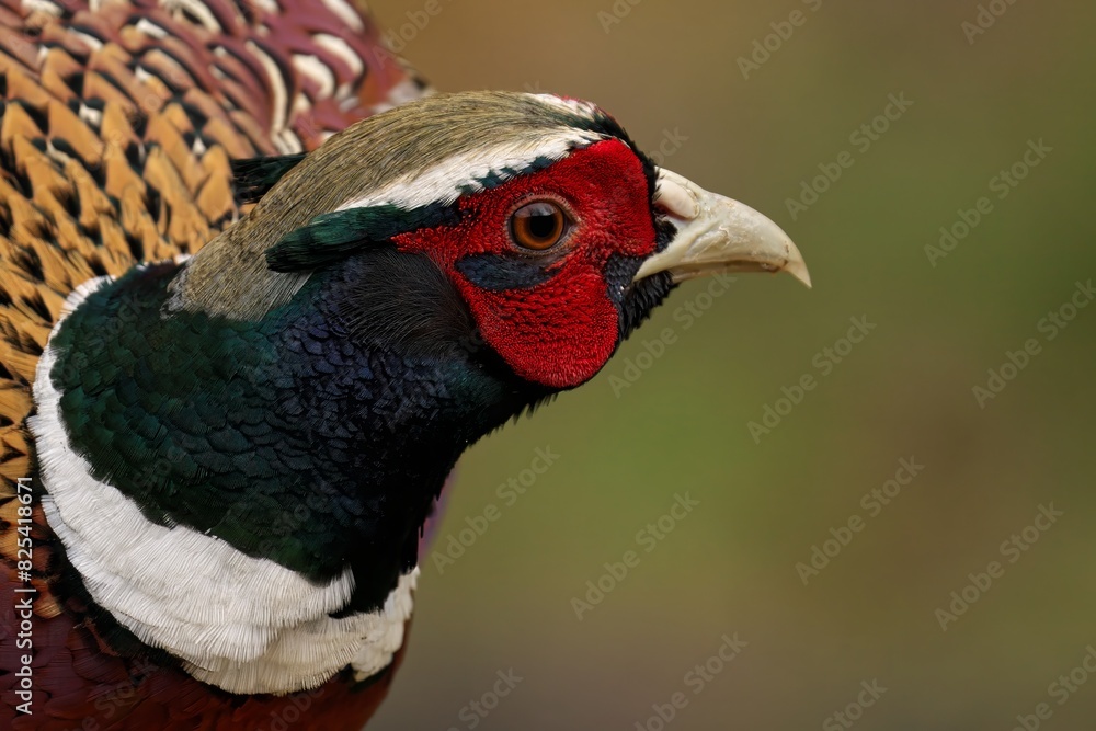 Of a Pheasant with red head and striking yellow eyes