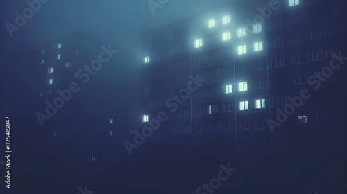 Lost in the Mist  Eerie Nightscapes of Lonely Buildings Amidst Thick Fog