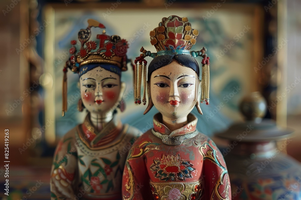Vibrant and detailed traditional chinese opera dolls with intricate costumes and makeup
