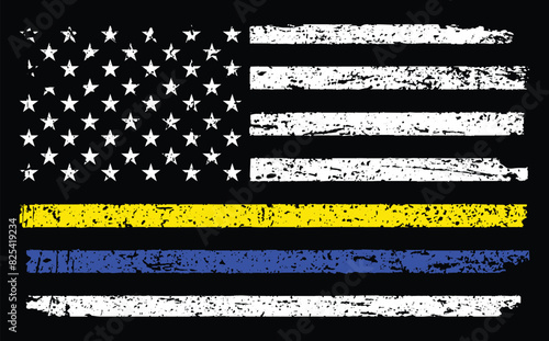 Thin Yellow And Blue Line Flag Design