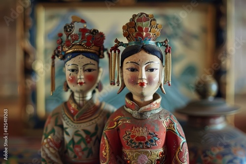 Vibrant and detailed traditional chinese opera dolls with intricate costumes and makeup