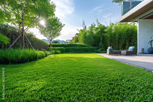 Lush Green Lawn Adjacent to House