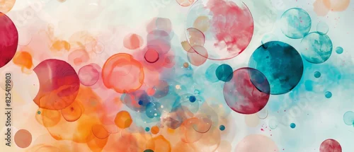 Panel kuchenny z motywem Colorful circles in the style of watercolor on a pastel background Abstract flat illustration of colorful circles Generative AI