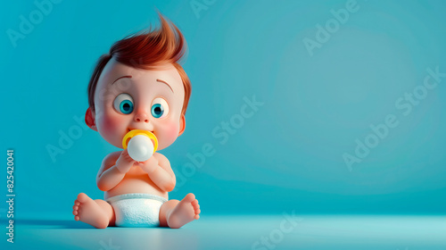 Imagen 3D de un bebé con chupete y pañales photo