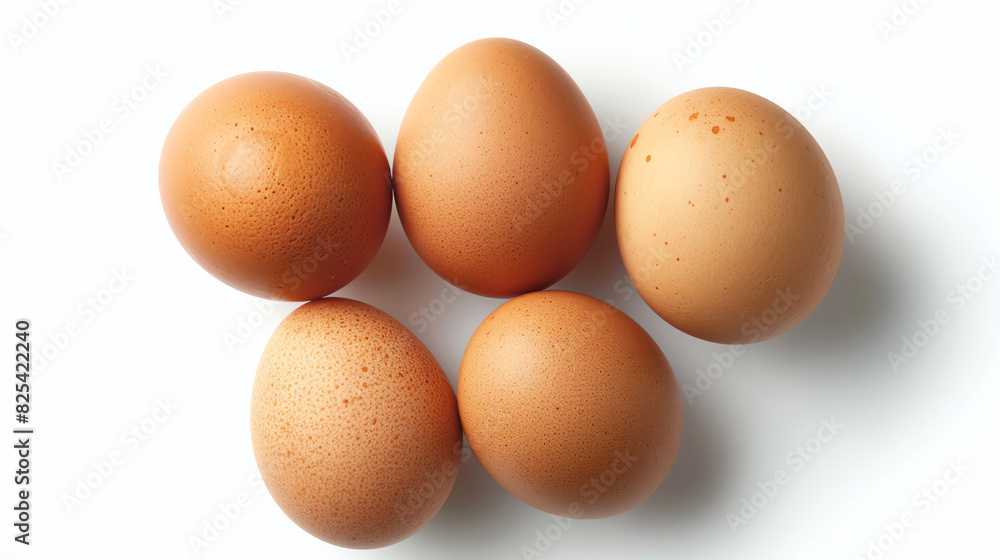 Overhead View of Brown Eggs Isolated on White Background