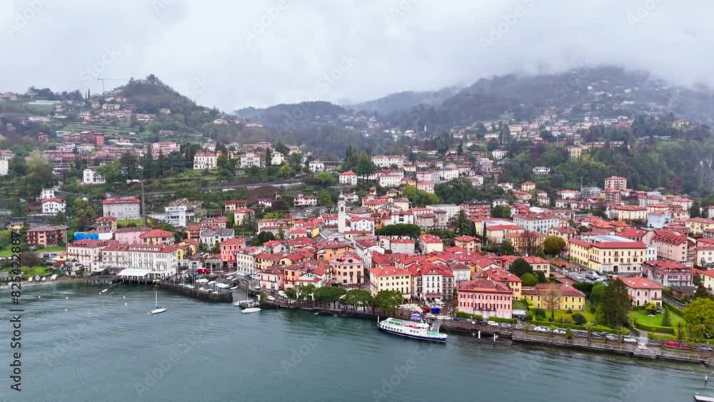 Menaggio old town on lake Como, Lombardy region, Italy, Europe. Aerial view Menaggio old town on lake Como, Lombardy region, Italy, Europe. Aerial view