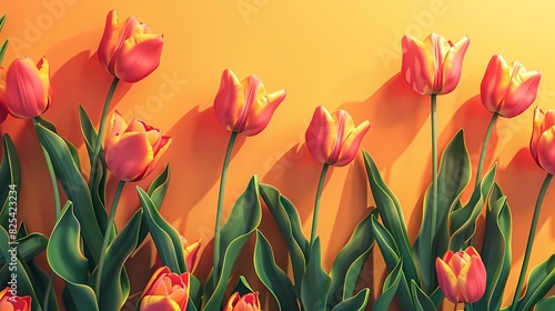 Develop an AI-generated graphic featuring tulips in a bird's-eye perspective against a clean background, ideal for text integration #825423234