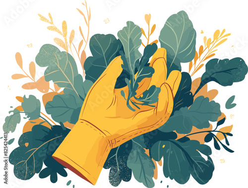 Vector of a gardening glove and spring plants