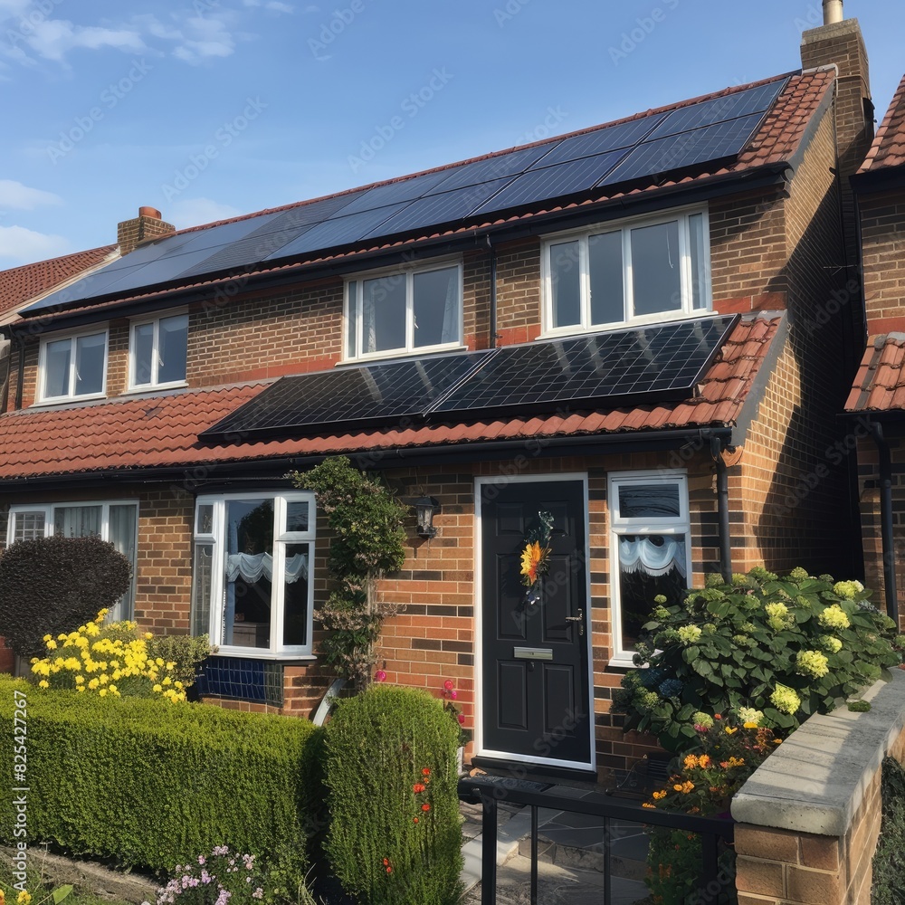 Sustainable Energy Solution: Black Samsung Solar Panels Installed on a UK Terraced House
