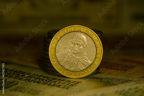 Chilean pesos coin depicting Mapuche indian