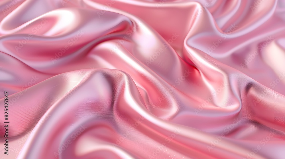 Luxurious pink satin fabric with soft folds and a silky, shimmering texture creating an elegant and smooth appearance. Luxurious pink satin fabric with soft folds and a silky, shimmering texture creating an elegant and smooth appearance.