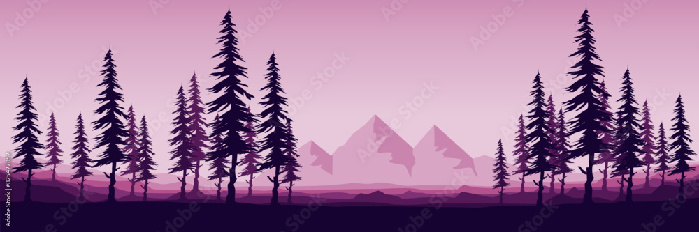 mountain landscape with tree silhouette flat design vector illustration for background, banner, backdrop, tourism design, advertising and business