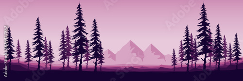 mountain landscape with tree silhouette flat design vector illustration for background, banner, backdrop, tourism design, advertising and business