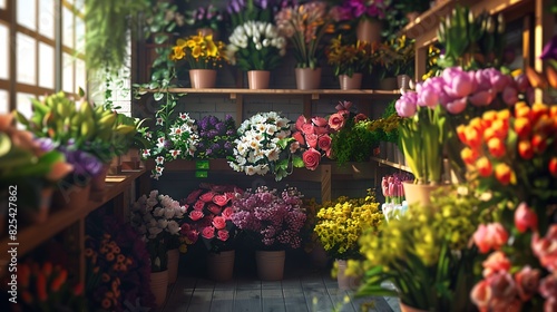A beautifully arranged floral shop with a variety of colorful blooms. 8k, realistic, full ultra HD, high resolution and cinematic photography