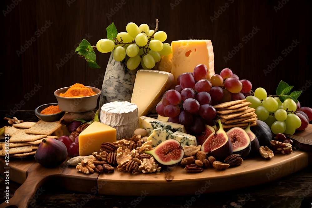 Elegant cheese platter with assorted fruits, nuts, and crackers. Elegant cheese platter with assorted fruits, nuts, and crackers. Elegant cheese platter with assorted fruits, nuts, and crackers. Elegant cheese platter with assorted fruits, nuts, and crackers.