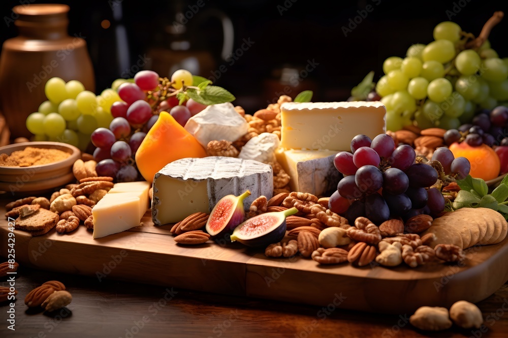 Elegant cheese platter with assorted fruits, nuts, and crackers. Elegant cheese platter with assorted fruits, nuts, and crackers. Elegant cheese platter with assorted fruits, nuts, and crackers. Elegant cheese platter with assorted fruits, nuts, and crackers.