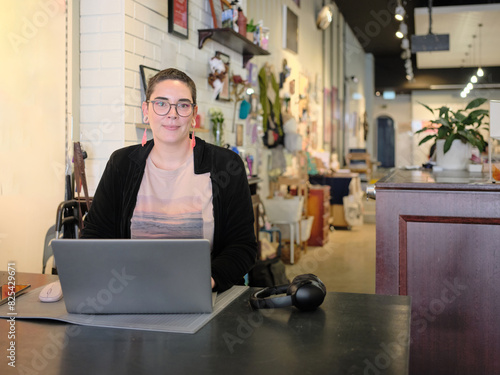 Portrait of art curator at community art gallery photo