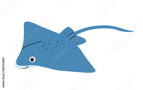 Floating eagle ray fish. Isolated marine animal  sea or ocean creature. Devilfish underwater stingray giant aquatic animal. Cute smiling swimming manta cartoon character. Vector in flat style