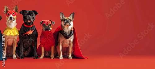 Fototapeta Naklejka Na Ścianę i Meble -  Adorable Dogs Dressed as Superheroes with Copy Space - Perfect for Advertising Banners, Posters, and Cards