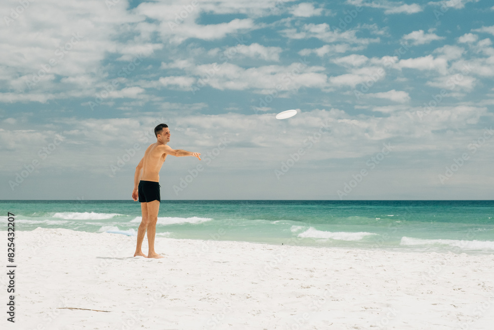 Playing Frisbee on Summer Beach Playing Frisbee on Summer Beach