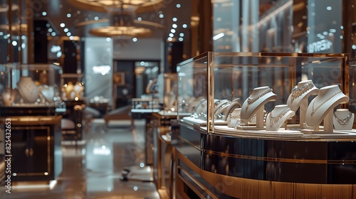 A high-end jewelry store with sparkling displays and elegant decor. 8k, realistic, full ultra HD, high resolution and cinematic photography