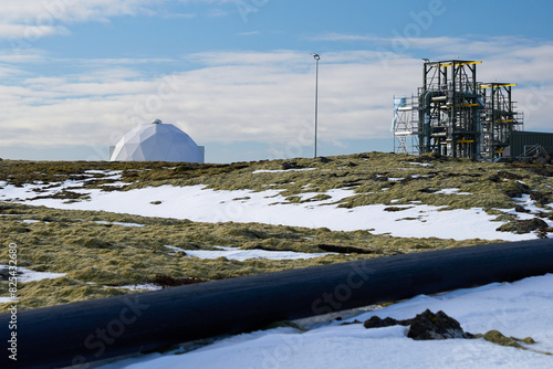 Carbon dioxide removal geoengineering - pipe, dome on melting snow
