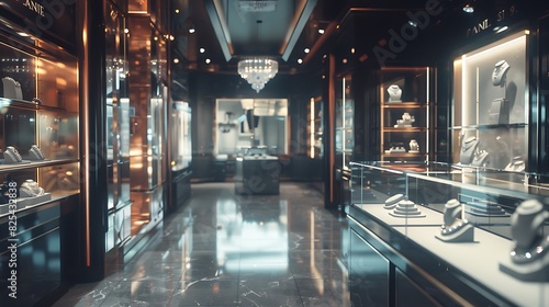 A high-end jewelry store with sparkling displays and elegant decor. 8k  realistic  full ultra HD  high resolution and cinematic photography
