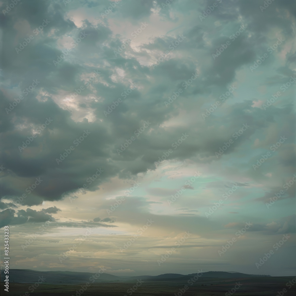 Fototapeta premium Photograph of an atmospheric perspective with dark grey clouds 
