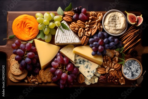 Elegant cheese platter with assorted fruits, nuts, and crackers. Elegant cheese platter with assorted fruits, nuts, and crackers.