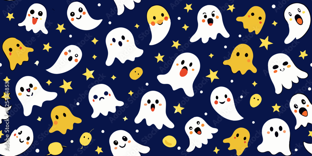 Spooky Halloween Ghosts Seamless Texture Tiling Pattern