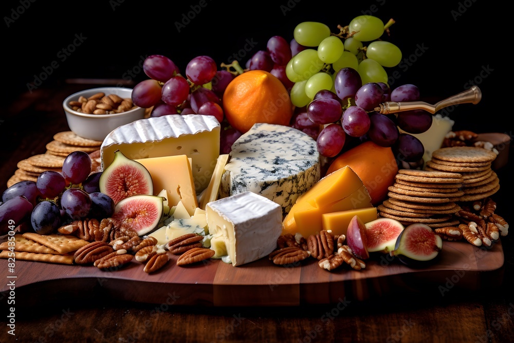 Elegant cheese platter with assorted fruits, nuts, and crackers. Elegant cheese platter with assorted fruits, nuts, and crackers. Elegant cheese platter with assorted fruits, nuts, and crackers. Elegant cheese platter with assorted fruits, nuts, and crackers.