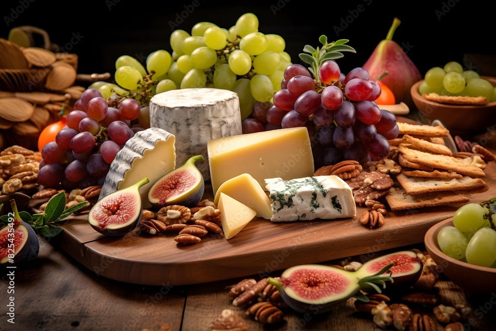 Elegant cheese platter with assorted fruits, nuts, and crackers. Elegant cheese platter with assorted fruits, nuts, and crackers. Elegant cheese platter with assorted fruits, nuts, and crackers. Elegant cheese platter with assorted fruits, nuts, and crackers.