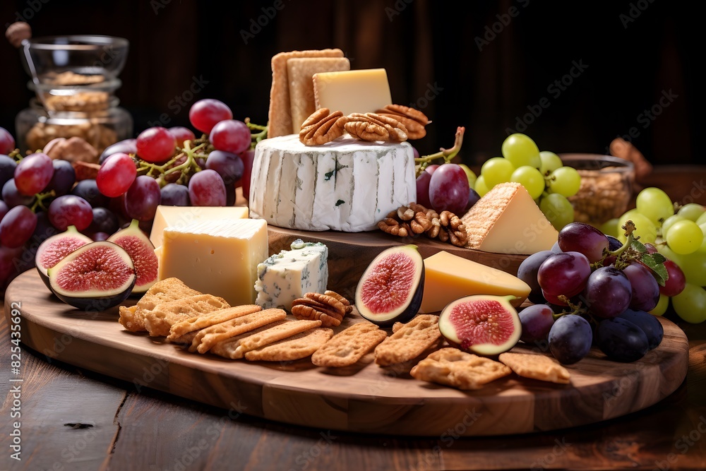 Elegant cheese platter with assorted fruits, nuts, and crackers. Elegant cheese platter with assorted fruits, nuts, and crackers. Elegant cheese platter with assorted fruits, nuts, and crackers. Elegant cheese platter with assorted fruits, nuts, and crackers.