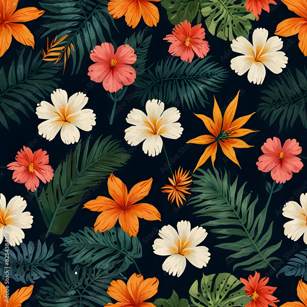 Simple minimalistic summer tropical floral seamless Simple minimalistic summer tropical floral seamless