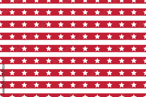 Seamless vector pattern abstract red parallel lines white stars on line Print children's fabrics Bed linen Wrapping paper Typography design Tablecloths Scrapbooking Cardmaking Baby USA flag color