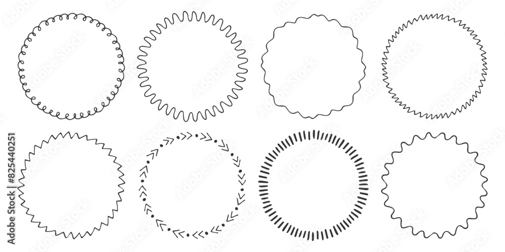 Hand drawn round frames. Outline doodle round frame. Simple modern line pattern. Elements for highlighting text. Black and white illustration Hand drawn round frames. Outline doodle round frame. Simple modern line pattern. Elements for highlighting text. Black and white illustration