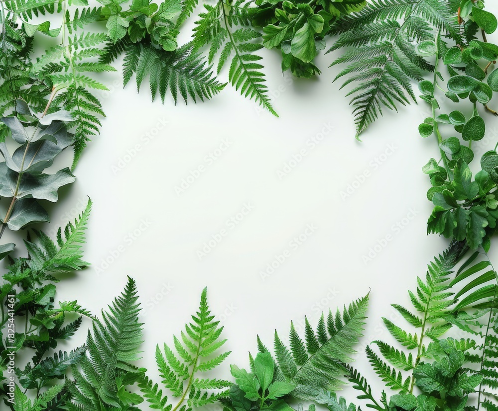 Frame of Green Leaves on White Background Frame of Green Leaves on White Background