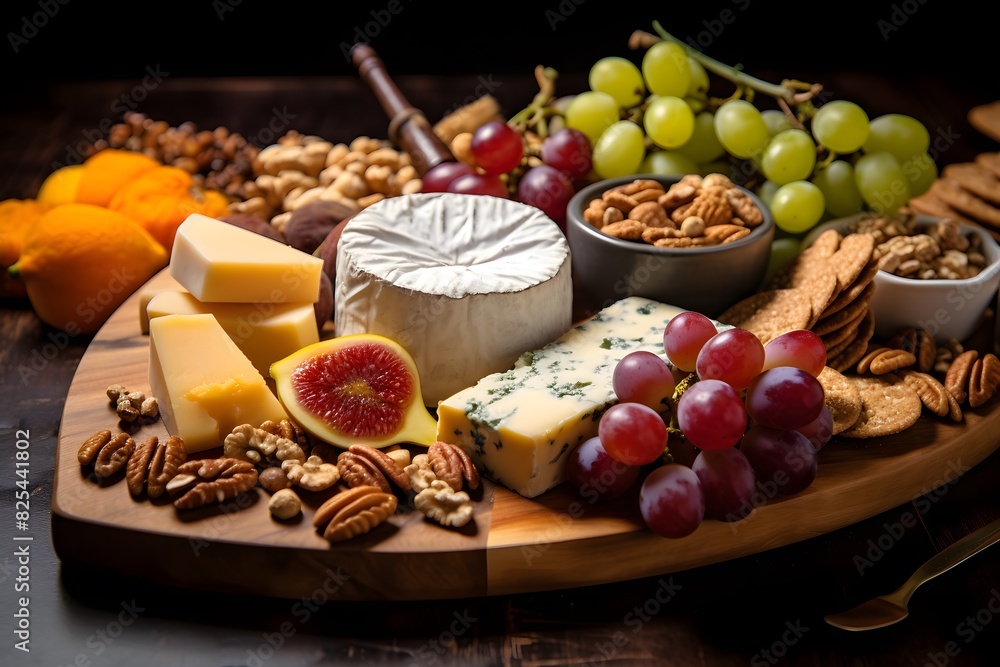 Elegant cheese platter with assorted fruits, nuts, and crackers. Elegant cheese platter with assorted fruits, nuts, and crackers. Elegant cheese platter with assorted fruits, nuts, and crackers. Elegant cheese platter with assorted fruits, nuts, and crackers.