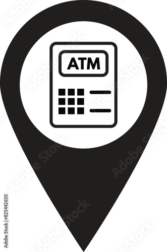 ATM location icon isolated on white background . ATM location map pin icon vector