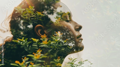 Fusion of nature and self-care in a mesmerizing double exposure composition