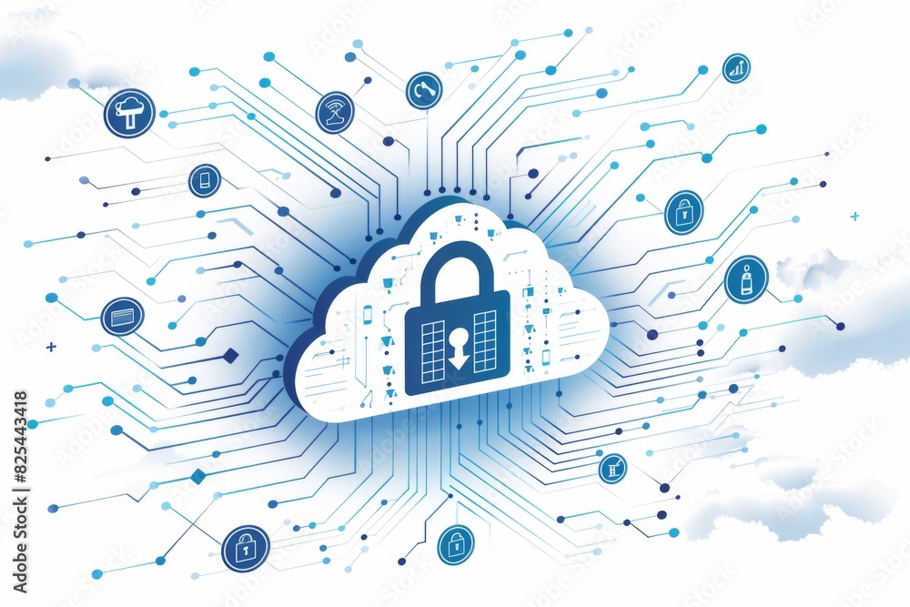 Obraz premium Futuristic Digital Lock on Computer Screen with Advanced Tech Background Emphasizing Data Security