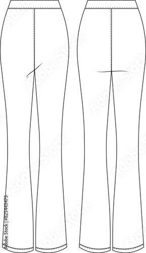 mid rise high rise waist wide leg elastic tight pant leggings sweatpant template technical drawing flat sketch cad mockup fashion woman design style model