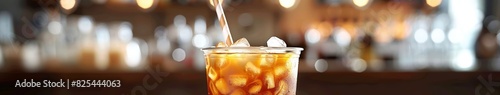 Tall Glass of Iced Tea With a Straw photo