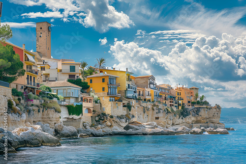 
Beautiful Villajoyosa town in Spain. View to clifftop Malladeta in La Vila Joiosa to the Tower Malladet a photo