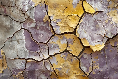 A detailed texture of cracked yellow and brown rock, showcasing the intricate patterns created by age-old decay and natural wear 